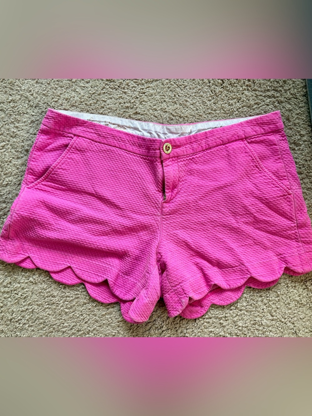 Lilly Pulitzer Vibrant Pink Scalloped High-Waist Shorts